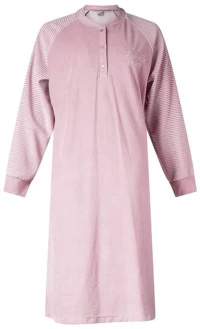 Lunatex - warm dames nachthemd 224183 badstof - winter nachthemd - roze - maat XL