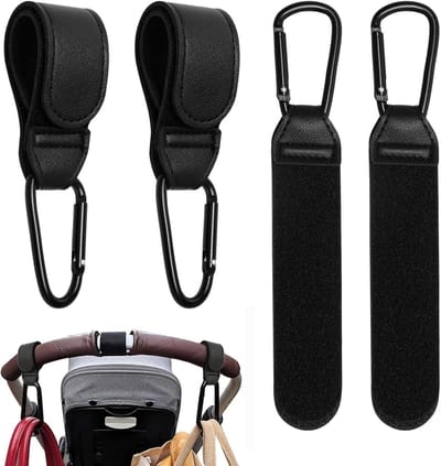 Verstelbare Pram Hooks - 4 Stuks PU Leer, Antislip Design, Geschikt voor Buggy, Wandelwagen en Tas