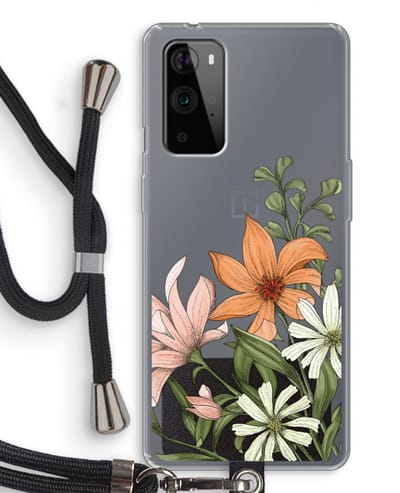 Case Company® - Hoesje met koord geschikt voor OnePlus 9 Pro hoesje met Koord - Floral bouquet - Telefoonhoesje met Zwart Koord - Bescherming aan alle Kanten en Over de Schermrand