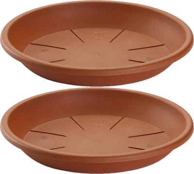 Opvangschaal/onderbord Plantenpot - 2x stuks - terracotta - D40 cm - Kunststof - voor pot Dia 45/50 cm