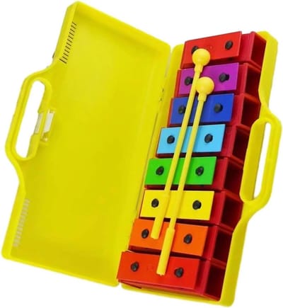 Klokkenspel Instrument - Percussie Speelgoed - Muziek Leren - 8 Kleurrijke Toetsen - 27 cm Doos - Geel