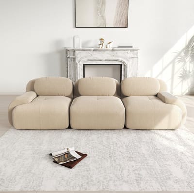 DESMIU Zitbank 298 Cm - Modulaire 3-Zits Bank Zonder Montage Met Antislip Onderzijde - Voor Woonkamer En Slaapkamer - Corduroy Beige