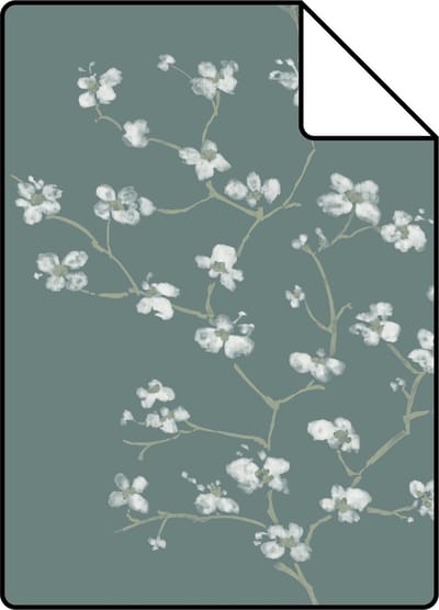 Proefstaal ESTAhome behang bloesemtakken petrolgroen - 26.5 x 21 cm - 148736-S
