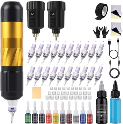 DailySupplies® Tattoo Machine met Accessoires - Tattoo Machines Draadloos - Tattoo Set Inclusief Inkt en Naalden - Tattoo Kit - Zwart