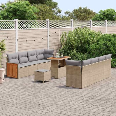 vidaXL - Tuinbank - Set - met - kussen - 12 - pcs - Beige - en - Lichtgrijs - poly - rattan