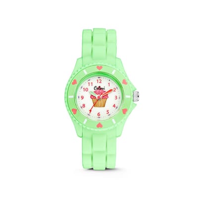 Colori Kidz 5-CLK061 Kinderhorloge met Cupcake - Siliconen Band - Ø 30 mm - Licht Groen