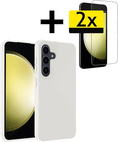 Hoesje - Met 2x Screenprotector - Geschikt voor Samsung Galaxy S23 FE - Sterk & Shockproof - Back Cover - Siliconen Case - Telefoon Hoes - Telefoonhoesjes - Wit