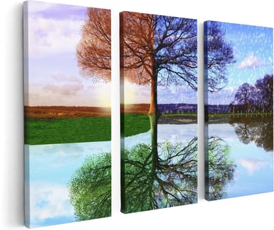 Artaza Canvas Schilderij Drieluik Vier Seizoenen Boom - 120x80 - Foto Op Canvas - Canvas Print