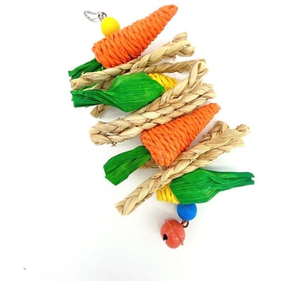 Jouet à mâcher pour perroquet, jouet pour hamster et lapin, balançoire pour cage, accessoire de suspension, boule de maïs tressée à la main en forme de carotte ou de vigne. B