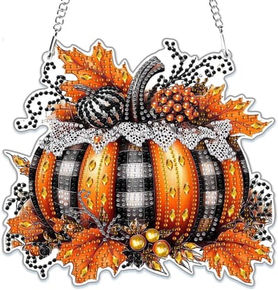 Dailygoods- Diamant Schilderij Herfst Pompoen - Diamant Kunst Hanger - Diamant Kits voor Volwassenen/Kinderen - Kristallen Steentjes - Cadeau voor Feesten - Eenvoudige Ontwerpen - Diamantkunst