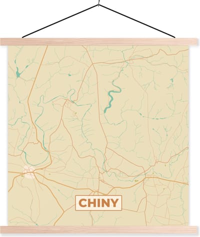Posterhanger incl. Poster 40x40 cm - Schoolplaat - Stadskaart - Kaart - Plattegrond - België - Chiny - Textielposter - Blanke latten - Stadskaart