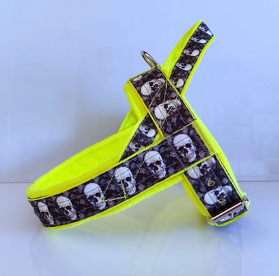 T tuig neon geel skull anti trek hondentuig