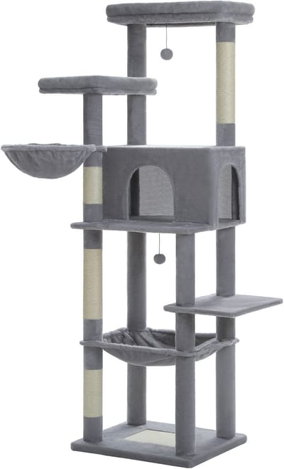 Kattenu CatsKingdom - Stevige krabpaal voor zware katten - Extra Dikke Palen - Grote krabpaal voor grote katten - Grijs