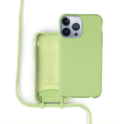 Coverzs Silicone case met koord - Telefoonhoesje met koord - Backcover hoesje met koord - touwtje - geschikt voor Apple iPhone 13 Pro Max - lichtgroen