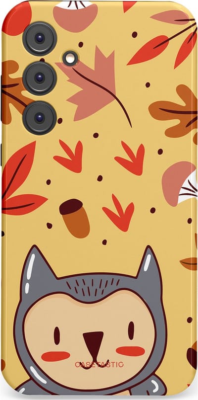 Casetastic hoesje geschikt voor Samsung Galaxy A35 - Dubbellaagse bescherming - Uil in het woud - Fashion Case - Goud Terracotta Zand Rood