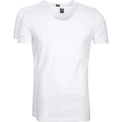 Suitable Otaru T-Shirt Brede Ronde Hals Wit 2-Pack - Maat XXL - Heren - Basic T-shirt - Ondershirt - Bamboo extra zacht met stretch