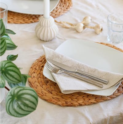 Thijox - Ovale Gevlochten Waterhyacint Placemat Set van 4 - Wasbare Onderzetters voor Eettafel, Keuken, Feest, Tuin - 40 x 30 cm Natuurlijke Kleur