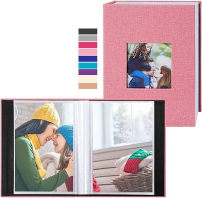 Fotoalbum 10 x 15 cm met 50 Compartimenten van Linnen voor Verticale Foto's in Roze - Perfect voor Herinneringen en Fotopresentatie