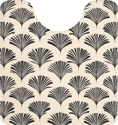 WC mat met uitsparing 55x60 cm - Antislip - Waaiers - Botanisch - Zwart - Beige - Toiletmat met uitsnijding - Vloermat - Douchemat - Toilet tapijt - Toiletmatten