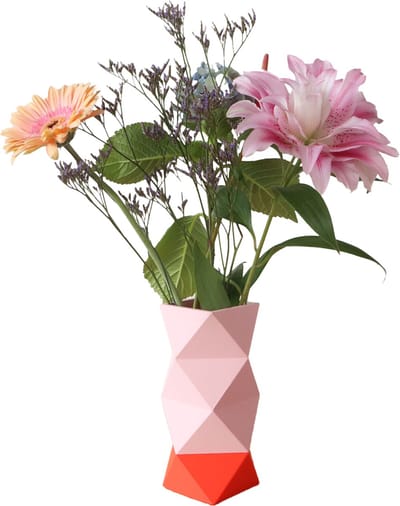 KLOQ - Origami Vaas - 3D Geprint - Woonkamer Decor - Bloemenvase - Perzik Pastel en Neon Oranje - Groot