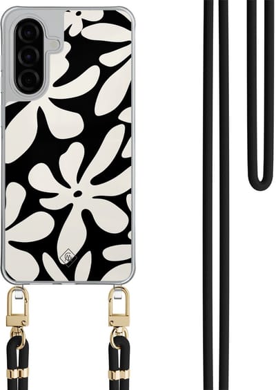 Casimoda® hoesje met zwart koord - Geschikt voor Samsung A56 - Noir Bloom - Afneembaar koord - TPU/polycarbonaat - Zwart
