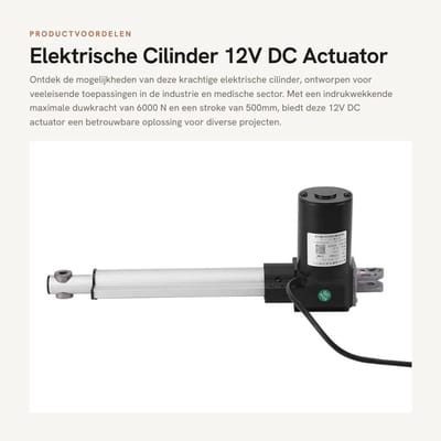 Dailygoods - Elektrische Cilinder - 12V DC Actuator - Krachtige Motor - 500mm Stroke - Multifunctioneel - 6000N Duurzaam - Geschikt voor Zware Toepass...