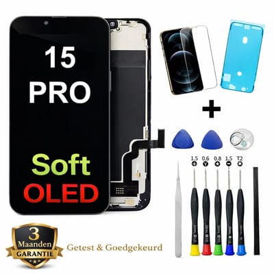iPhone 15 PRO OLED Scherm Vervanging – Premium Soft OLED Display - 120 Hz – Inclusief Complete Reparatieset, Gereedschap, Screenprotector en Plakstrip