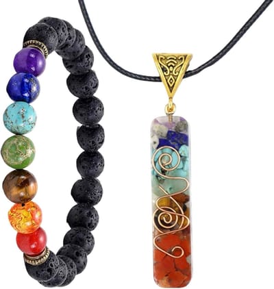 Chakra Ketting en Lava Beaded Armband met Natuurlijke Energie Stenen en Agaat Kralen voor Yoga en Meditatie