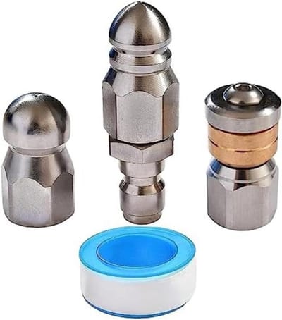 Rioolsproeier Set - Afvoerreiniger Mondstuk - Verstoppingen Verwijderen - 3 Roterende Sproeiers - 1/4 Inch Aansluiting - Zilverkleurig