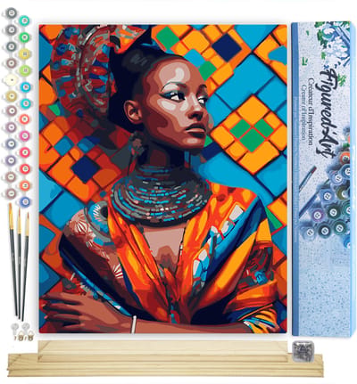 Figured'Art Schilderen op Nummer Volwassenen canvas Traditionele Afrikaanse Schoonheid- Handwerk acrylverf Kit DIY Compleet - 40x50cm met DIY houten lijst