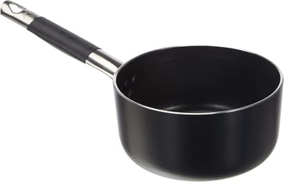 Kookpan Aluminium - Steelpan Hoog - Koken en Verwarmen - Dikke Bodem - 16 cm Diameter - Zwart