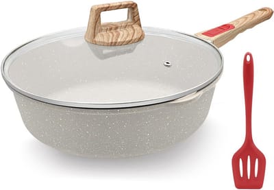 Anti-aanbakbraadpan 28 cm met deksel en afneembare handgreep, geschikt voor alle warmtebronnen