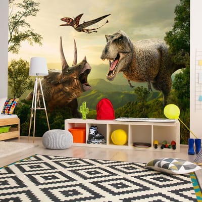 98cm X 70cm - Zelfklevend fotobehang - Dinosaurus in het bos, groen/bruin, 8 maten, Premium Print, geen lijm nodig, instructie bijgesloten, water- en UV bestendig