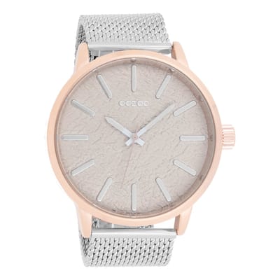 OOZOO Timepieces - Rosé goudkleurige horloge met zilverkleurige metalen mesh armband - C9232