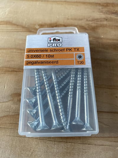 Houtschroef. 5.0 x 60mm. lang. Platkop-Torx-T30. Verzinkt. 10 stuks universele Spaanplaatschroeven. Ifix-pro.
