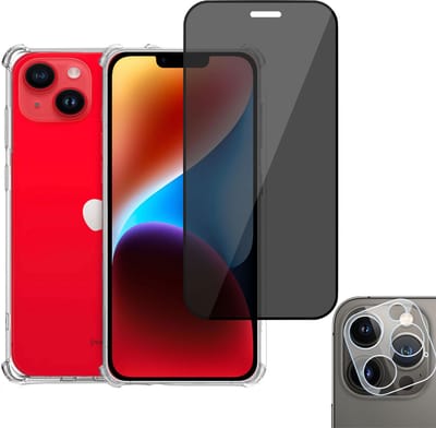 Geschikt voor iPhone 14 Plus Hoesje + Privacy Screenprotector + Camera Beschermglas – Privé - Gehard Glas Screen