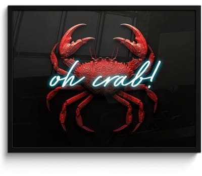 Poster in lijst - Fotolijst 70x50 cm - Posters - Krab - Rood - Neon - Quote - Posterlijst zwart - Decoratie - Wanddecoratie woonkamer - Muurdecoratie slaapkamer