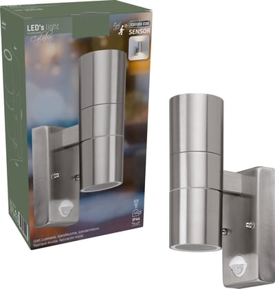 LED's Light RVS LED Buitenlamp met Bewegingssensor - 2 lichts up & down - IP44 - Zilver