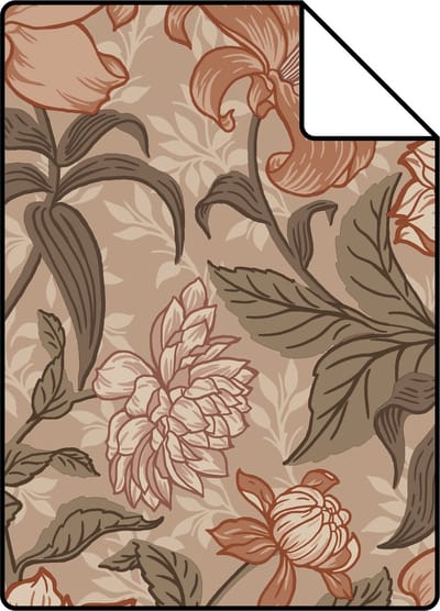 Proefstaal ESTAhome behang vintage bloemen oudroze, vergrijsd groen en terracotta roze - 26.5 x 21 cm - 139380-S