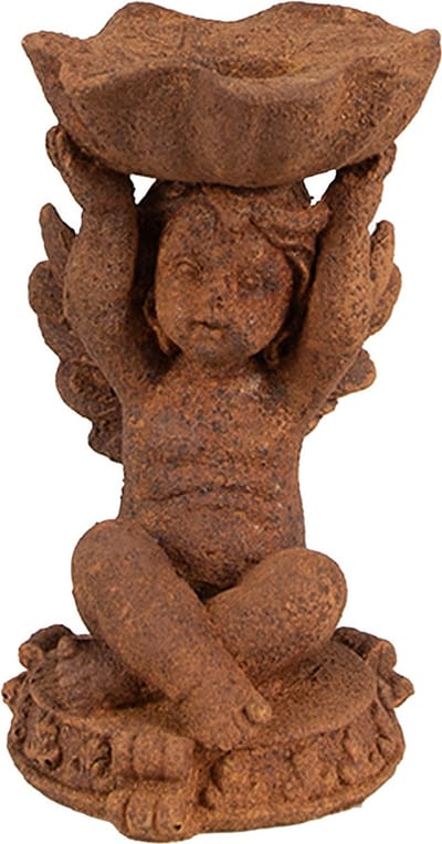 Clayre & Eef Kandelaar 7x7x12 cm Bruin Polyresin Engel