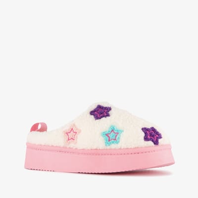 Thu!s teddy instap pantoffels met sterren wit roze - Maat 30/31 - Sloffen
