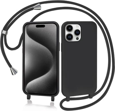 YPCd Crossbody Hoesje Geschikt voor Apple iPhone 15 Pro – TPU & Siliconen Backcover – Verstelbaar Koord – Schokbestendige Bescherming – Zwart
