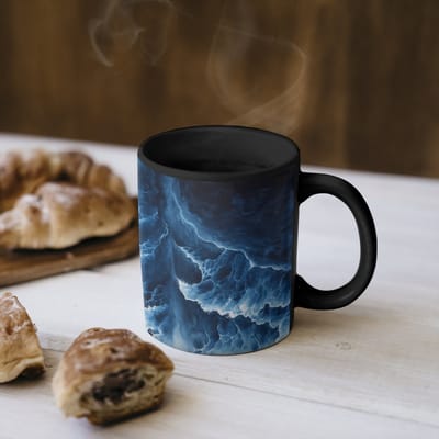Magische Mok - Foto op Warmte Mokken - Koffiemok - Golven - Blauw - Schuim - Magic Mok - Beker - 350 ML - Theemok