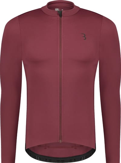 BBB Cycling Essence LS - Fietsshirt Heren Lange Mouwen - 10-15 °C - Ademend MTB en Wielrenshirt met 3 Achterzakken - Donker Rood