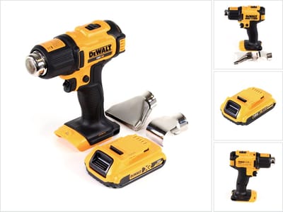 DeWalt DCE 530 N accu-heteluchtpistool 18 V 530 °C + 1x accu 2,0 Ah + oppervlakte- en reflectormondstuk - zonder oplader