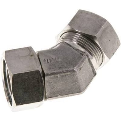 28L RVS 45gr L-stuk Snijringkoppeling Draaidoorvoer 160bar FKM O-ring en Afdichtconus Verstelbaar ISO 8434-1