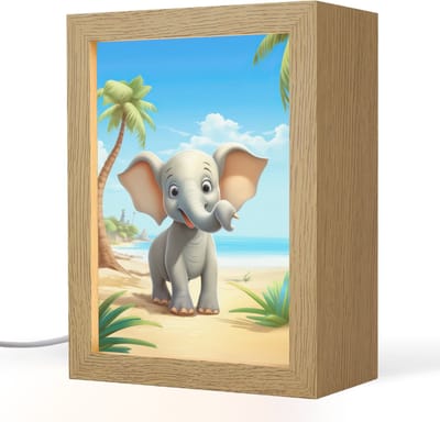 Nachtlampje 15x20 cm - Kinder lampje - Olifant - Strand - Dieren - Meisjes - Kind - Tafellamp kinderkamer - Slaapkamer lamp - Bedlamp kinderen - Kinderlampje stopcontact - Wandlamp babykamer - Nachtlampjes