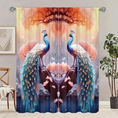 2-delig Pauw Decoratieve Kunst Filtergordijn Digitaal Bedrukt Gordijn, Geschikt voor Woonkamers, Slaapkamers, Kantoren, Keukens W60H60(CM)x2pcs&Rod Pocket brown