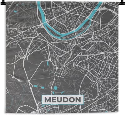 Wandkleed - Wanddoek - Stadskaart - Meudon - Frankrijk - Kaart - Plattegrond - 180x180 cm - Wandtapijt