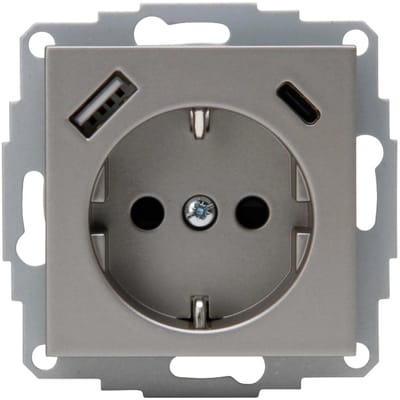Kopp HK07 wandcontactdoos met randaarde en USB A+C - staal (297247007) - wandcontactdoos